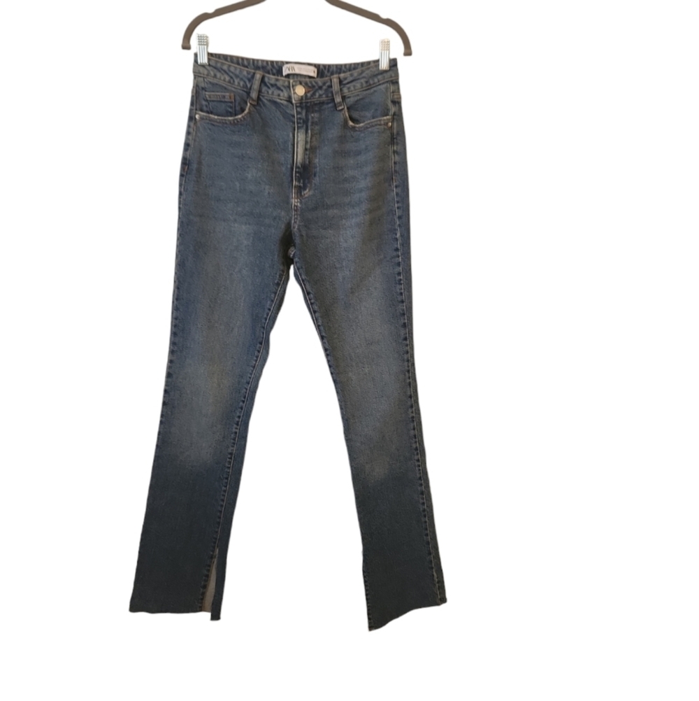 Zara Denim Collection Split Hem Jean's Blue Denim Size 6